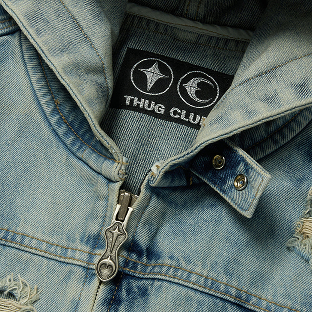 Thug Club Denim Zip-Up Hoodie in blue, view 3 of 10