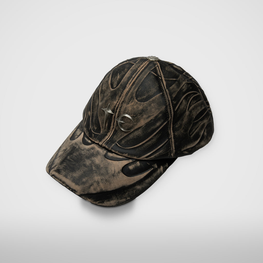 Thug Club TC Leather Chopper Cap in black, three-quarter view