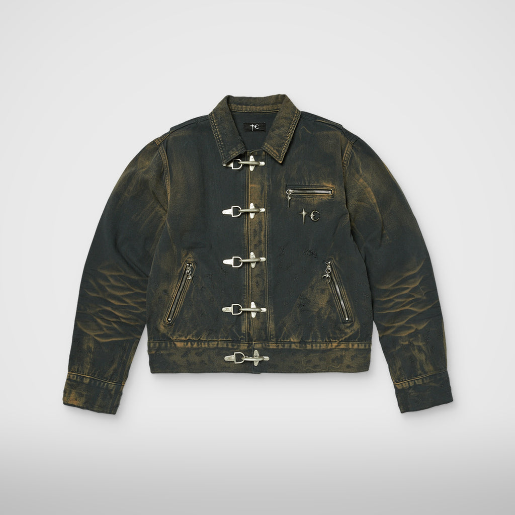 Thug Club TC Two Tone Washed Jacket in rust black, front view