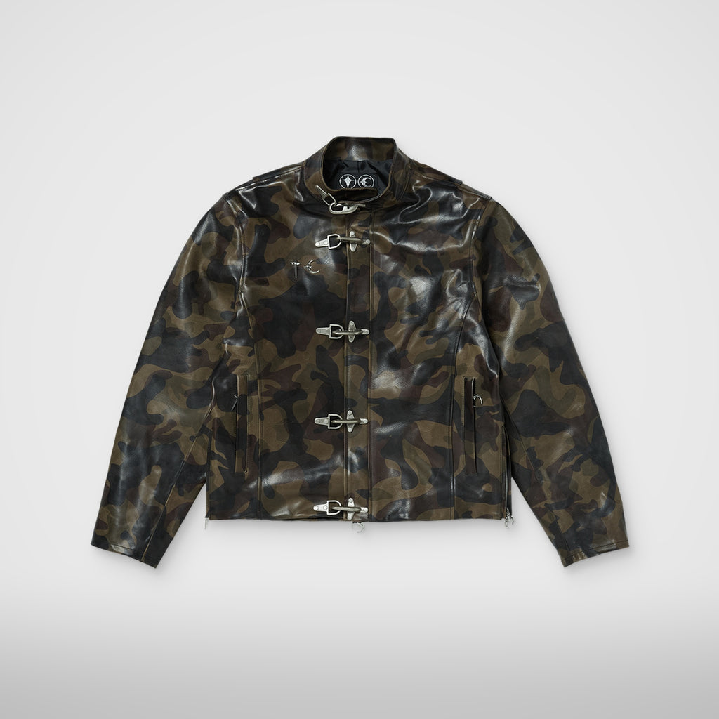 Thug Club Camo Leather Jacket in dark camo
