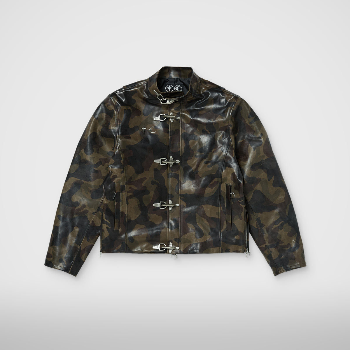 Thug Club Camo Leather Jacket in dark camo
