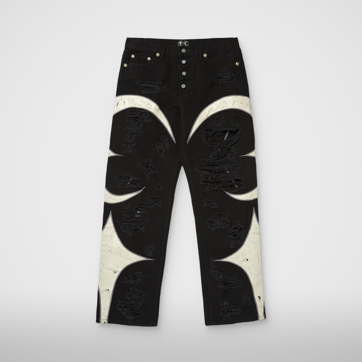 Thug Club TC Leather Washing Denim Pants (War Ver.) in black, front view