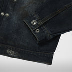 Thug Club Burn Down Denim Jacket in blue, view 7 of 9