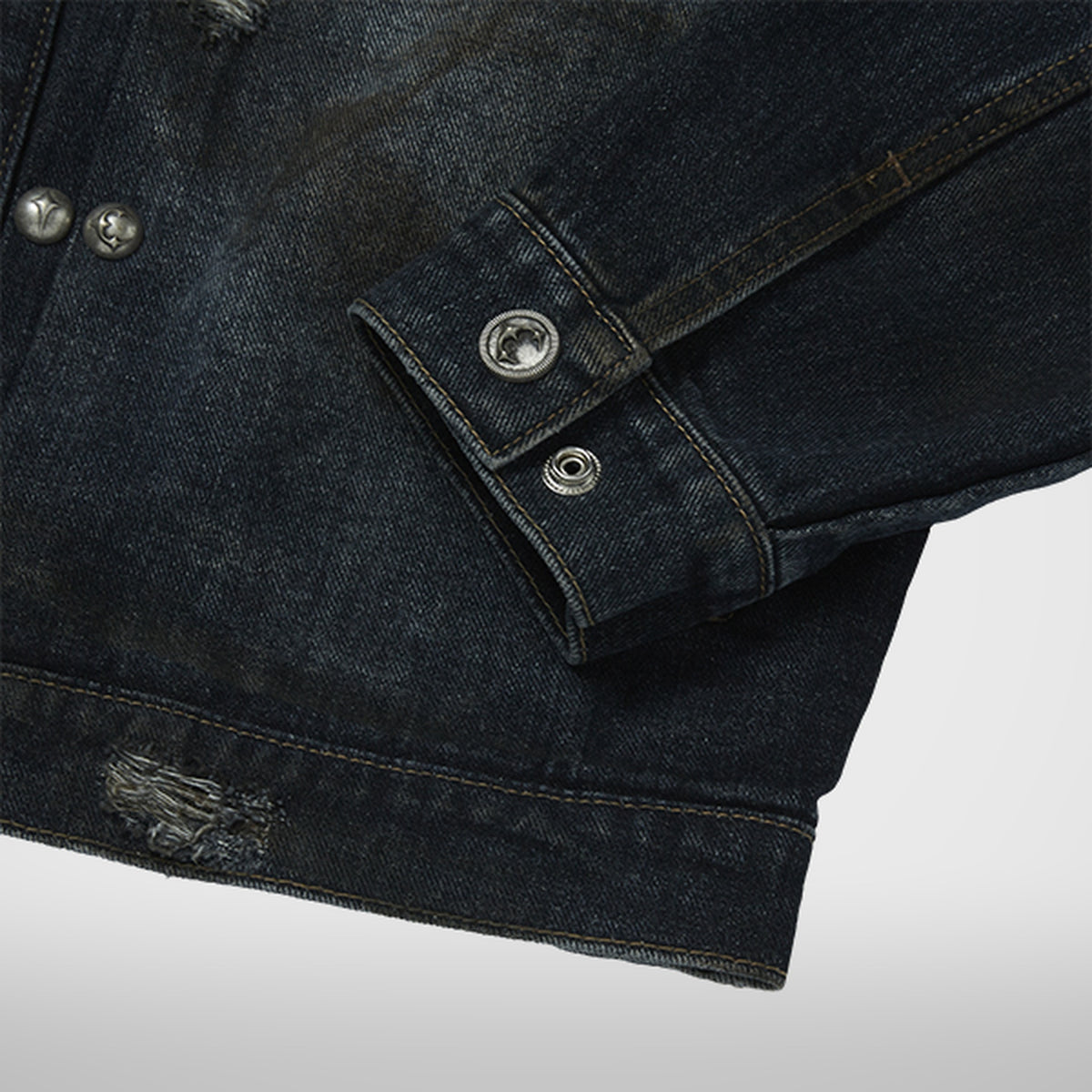 Thug Club Burn Down Denim Jacket in blue, view 7 of 9
