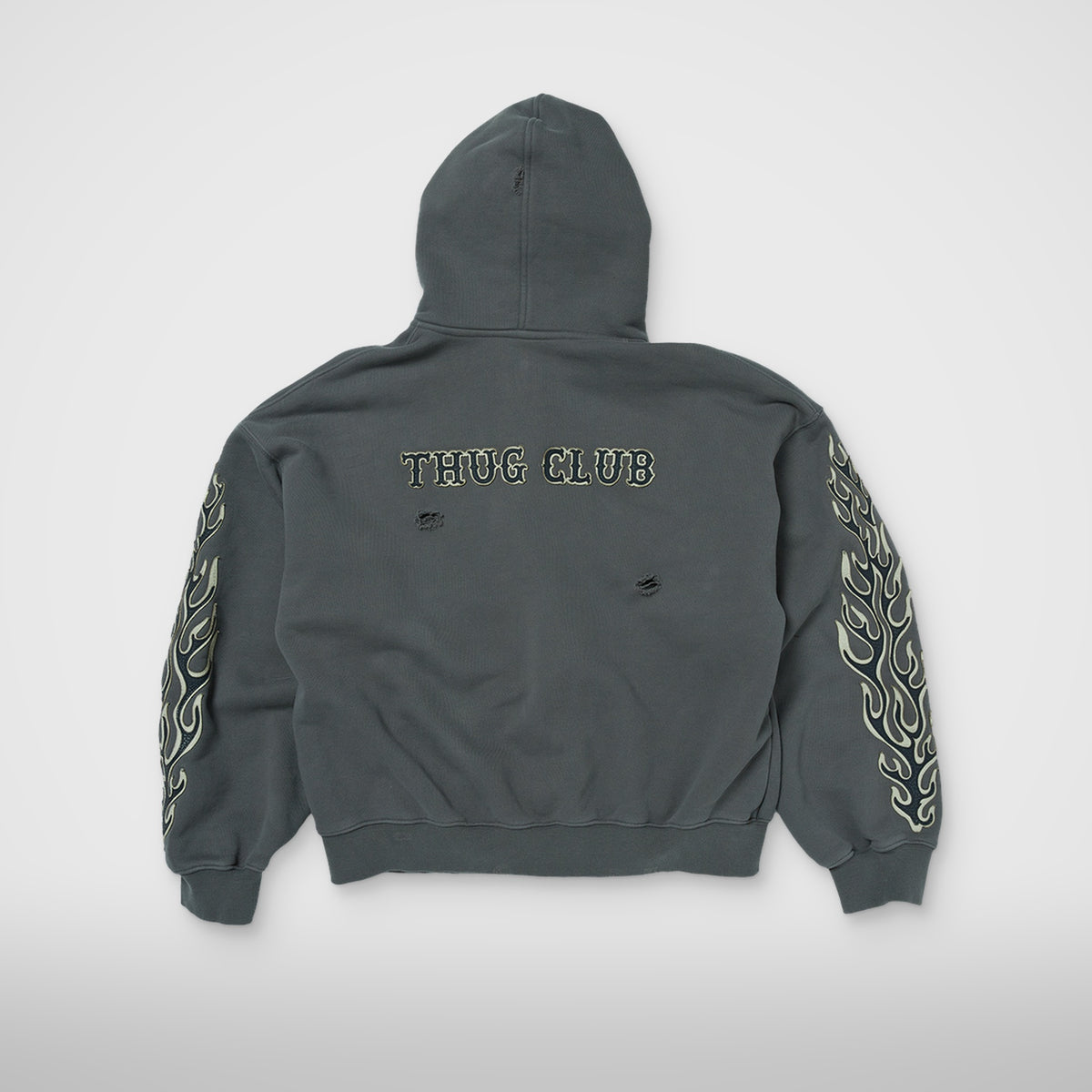 Thug Club Leather Flame Hooded Zip-Up in gray, view 2 of 2