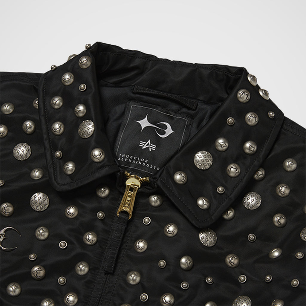 Thug Club X Alpha CWU 45/P All Over Rivet Jacket in black, view 3 of 9