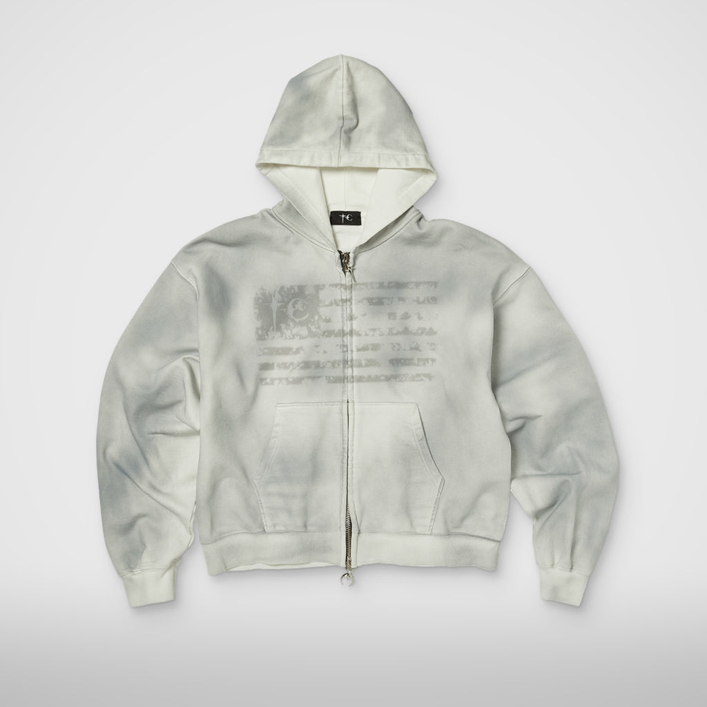 Thug Club Dirty Washed Old Glory Zip-Up Hoodie in white