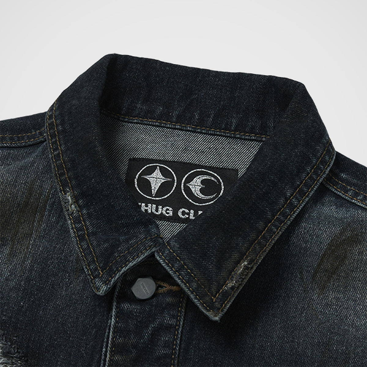 Thug Club Burn Down Denim Jacket in blue, view 3 of 9