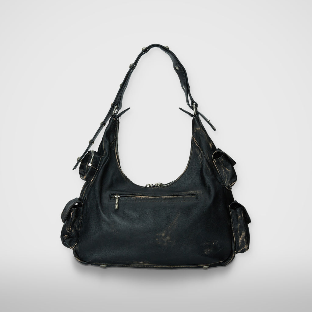 Thug Club Washed Leather Multi Pocket Bag in black, view 3 of 3