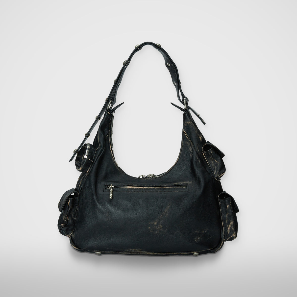 Thug Club Washed Leather Multi Pocket Bag in black, view 3 of 3