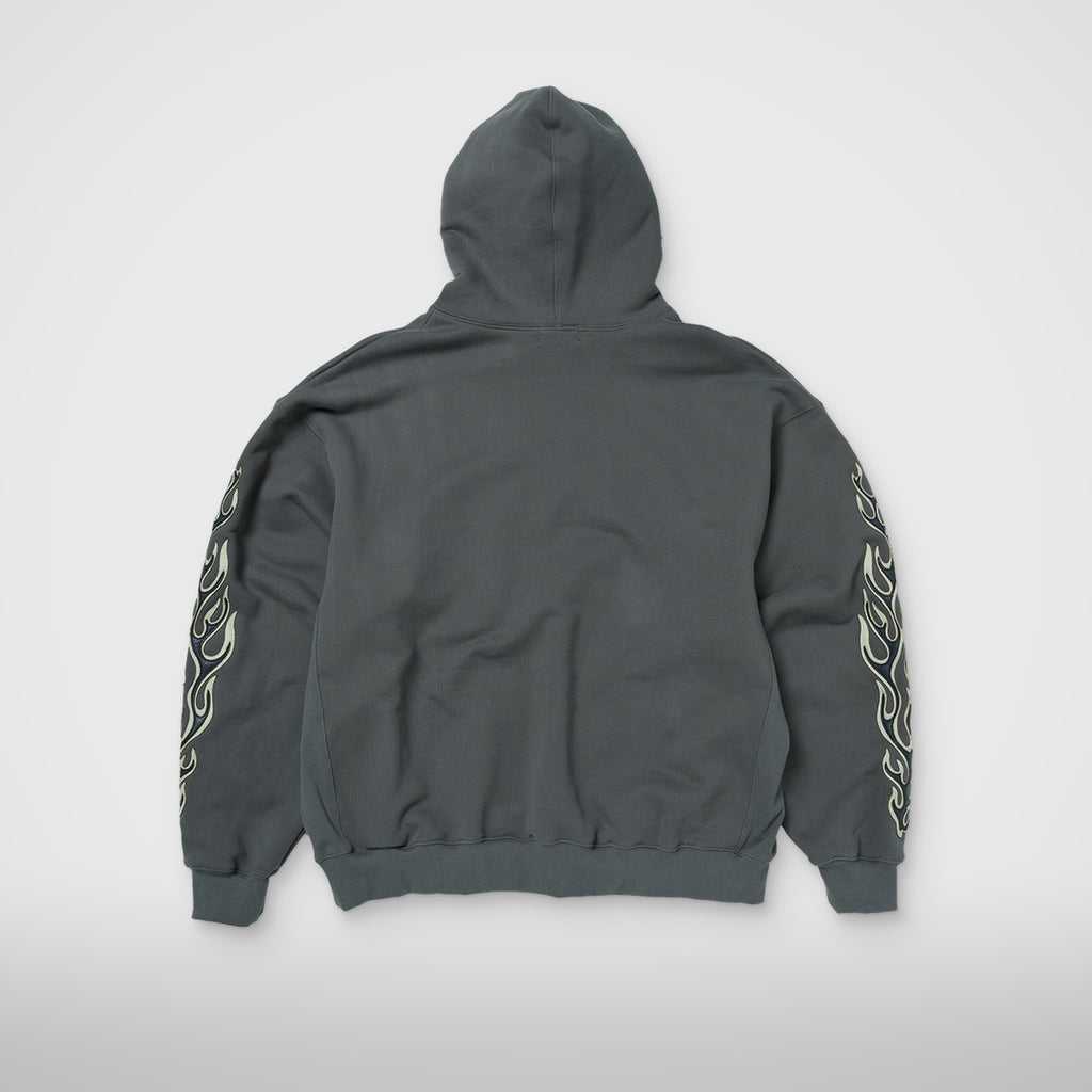 Thug Club Leather Flame Hoodie in gray, view 2 of 2