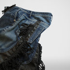 Thug Club Mohican Leather Denim Pants in blue, view 5 of 6