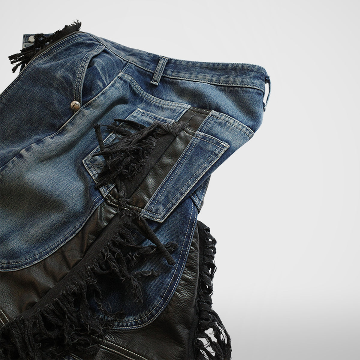 Thug Club Mohican Leather Denim Pants in blue, view 5 of 6
