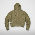 Thug Club TC Destroyed Knit Zip-Up Hoodie in beige, view 2 of 2