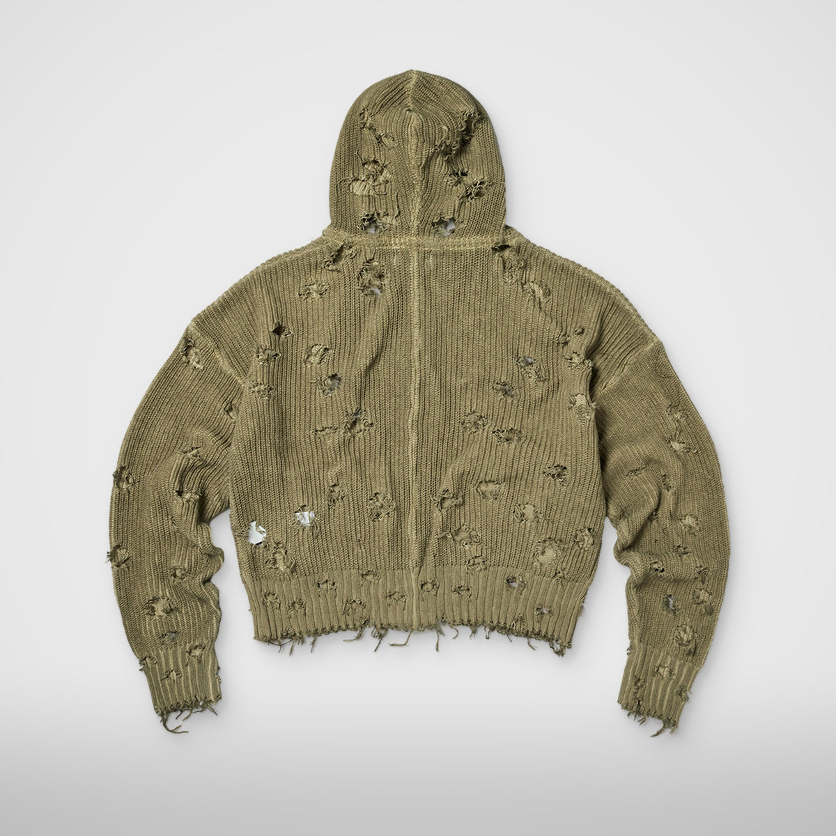 Thug Club TC Destroyed Knit Zip-Up Hoodie in beige, view 2 of 2
