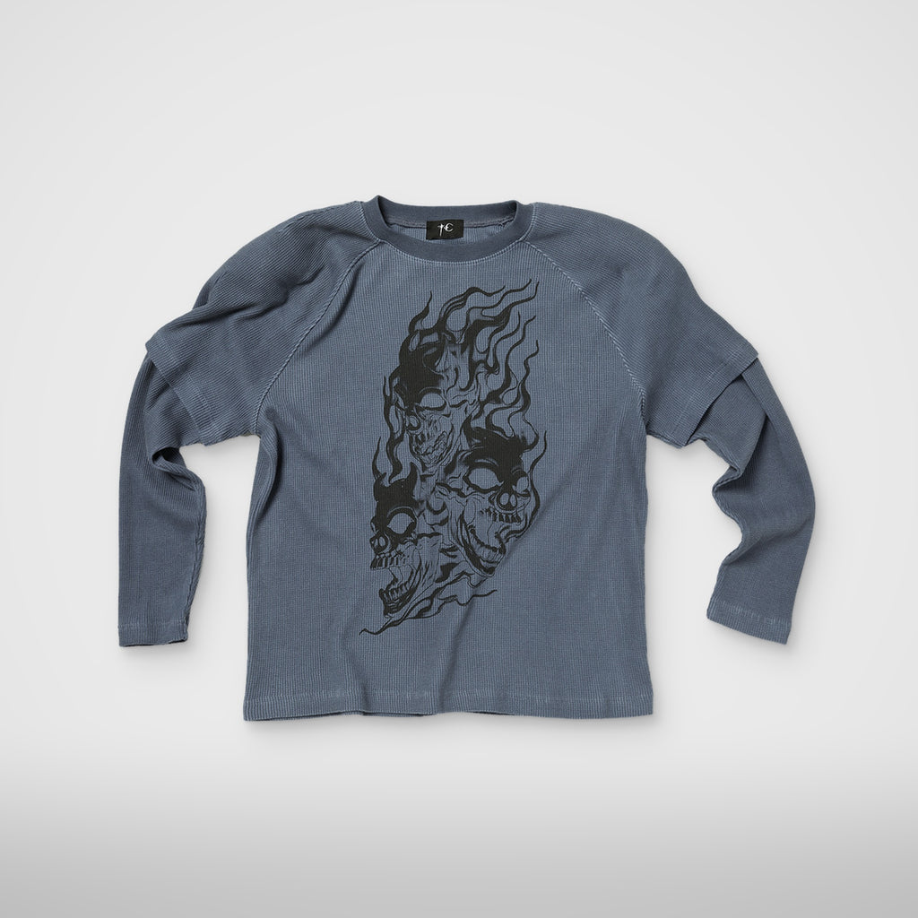 Thug Club Bulk Shoulder Three Riding Skull Layered T-Shirt in blue