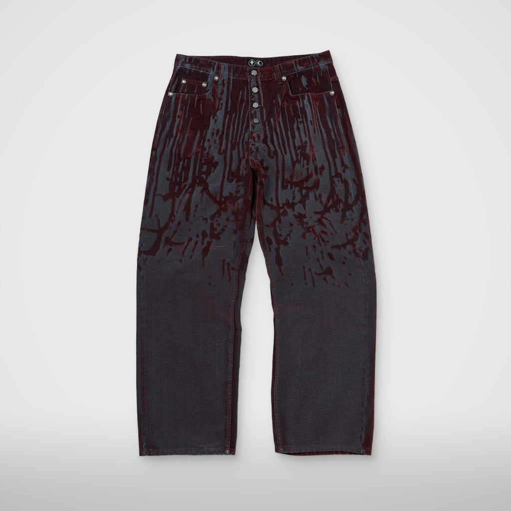 Thug Club Blood Lazered Denim Pants in red