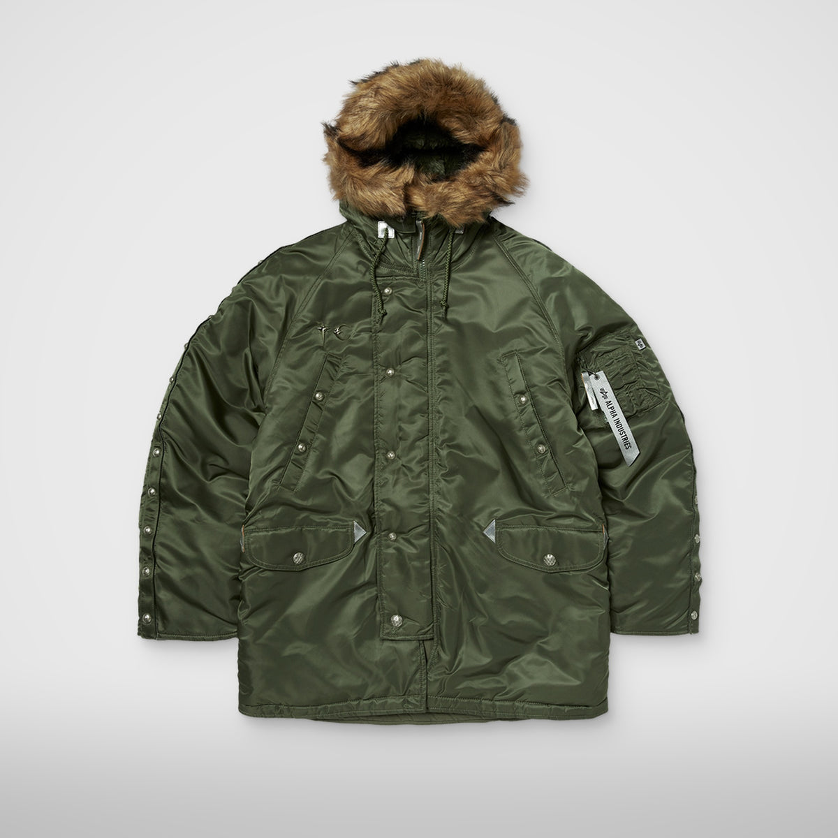 Thug Club X Alpha N-3B Parka in sage, front view