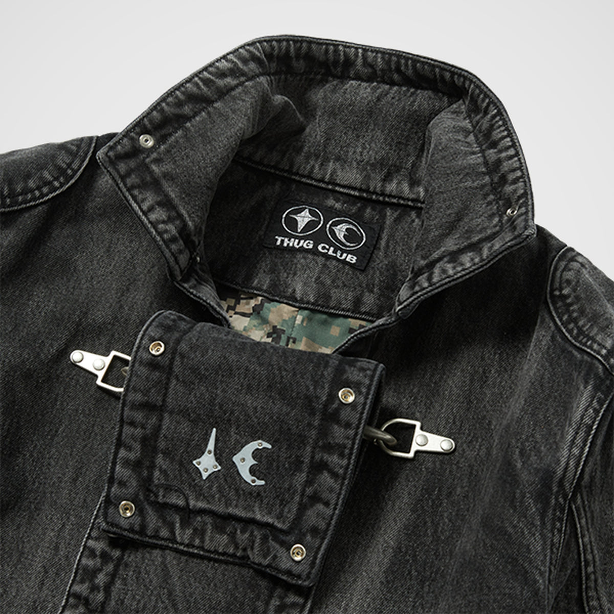 Thug Club Bio Soldier Denim Trench Coat in black, view 4 of 10