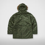 Thug Club X Alpha N-3B Parka in sage, back view