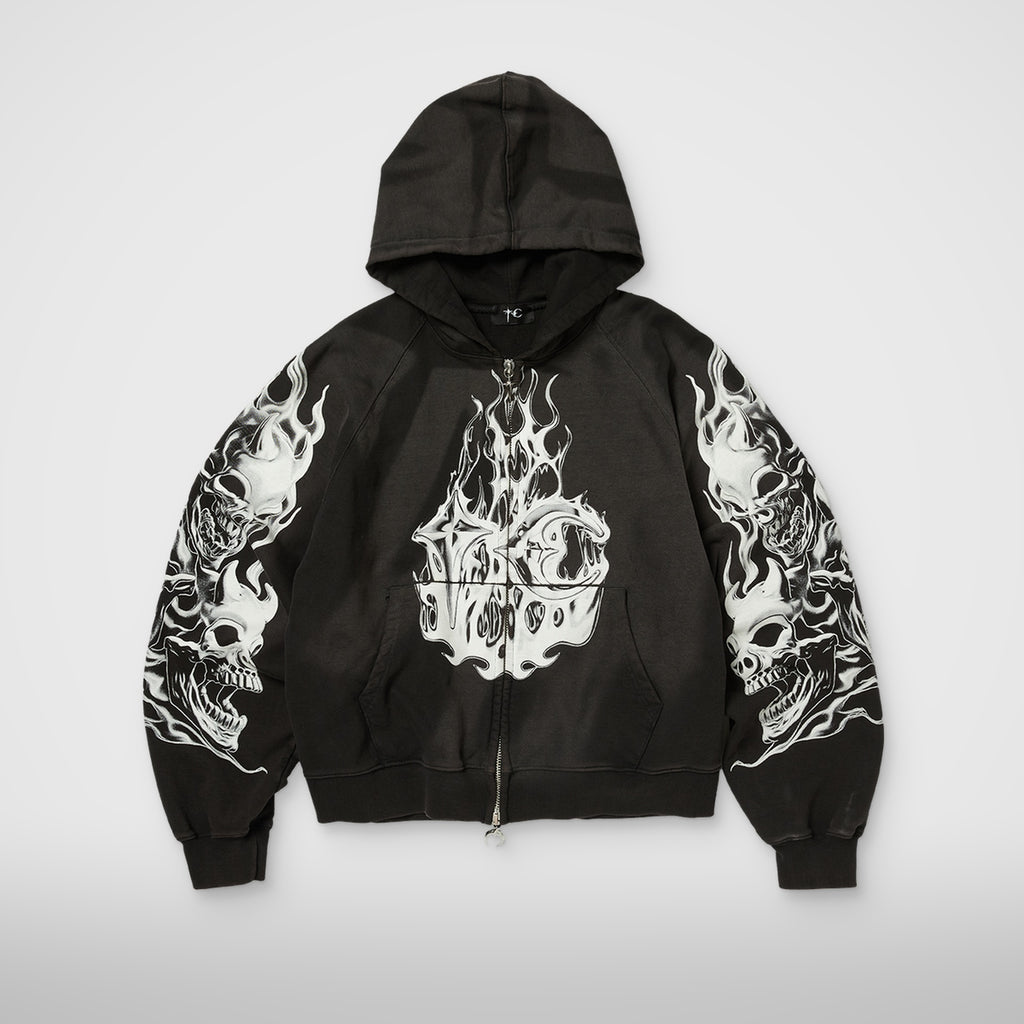 Thug Club Six Riding Skull Zip-Up Hoodie in black