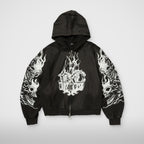 Thug Club Six Riding Skull Zip-Up Hoodie in black