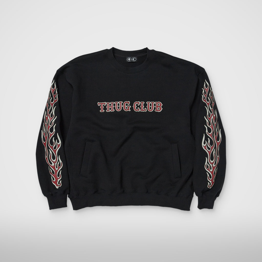 Thug Club Leather Flame Sweatshirt in black