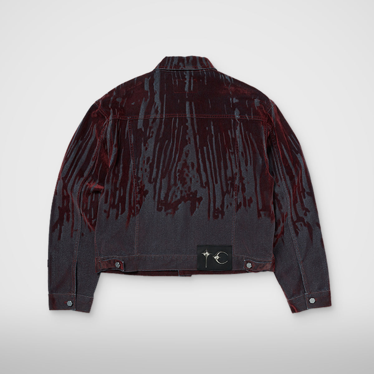 Thug Club Blood Lazered Denim Jacket in red, view 2 of 9