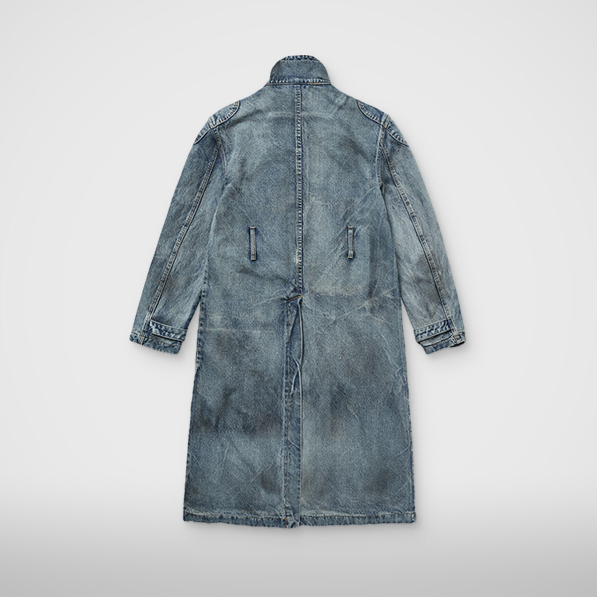Thug Club Bio Soldier Denim Trench Coat in blue, view 2 of 10
