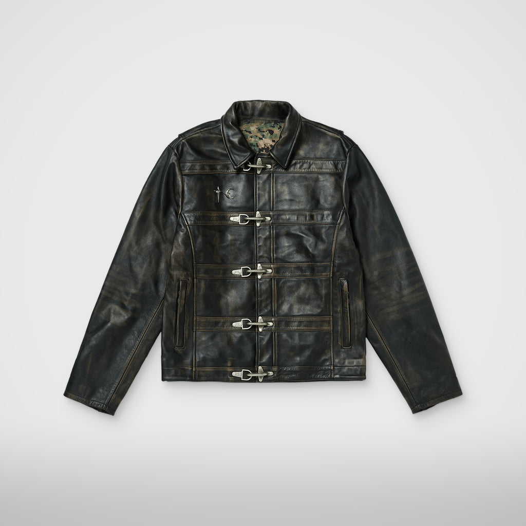 Thug Club Bio Soldier Leather Jacket in black