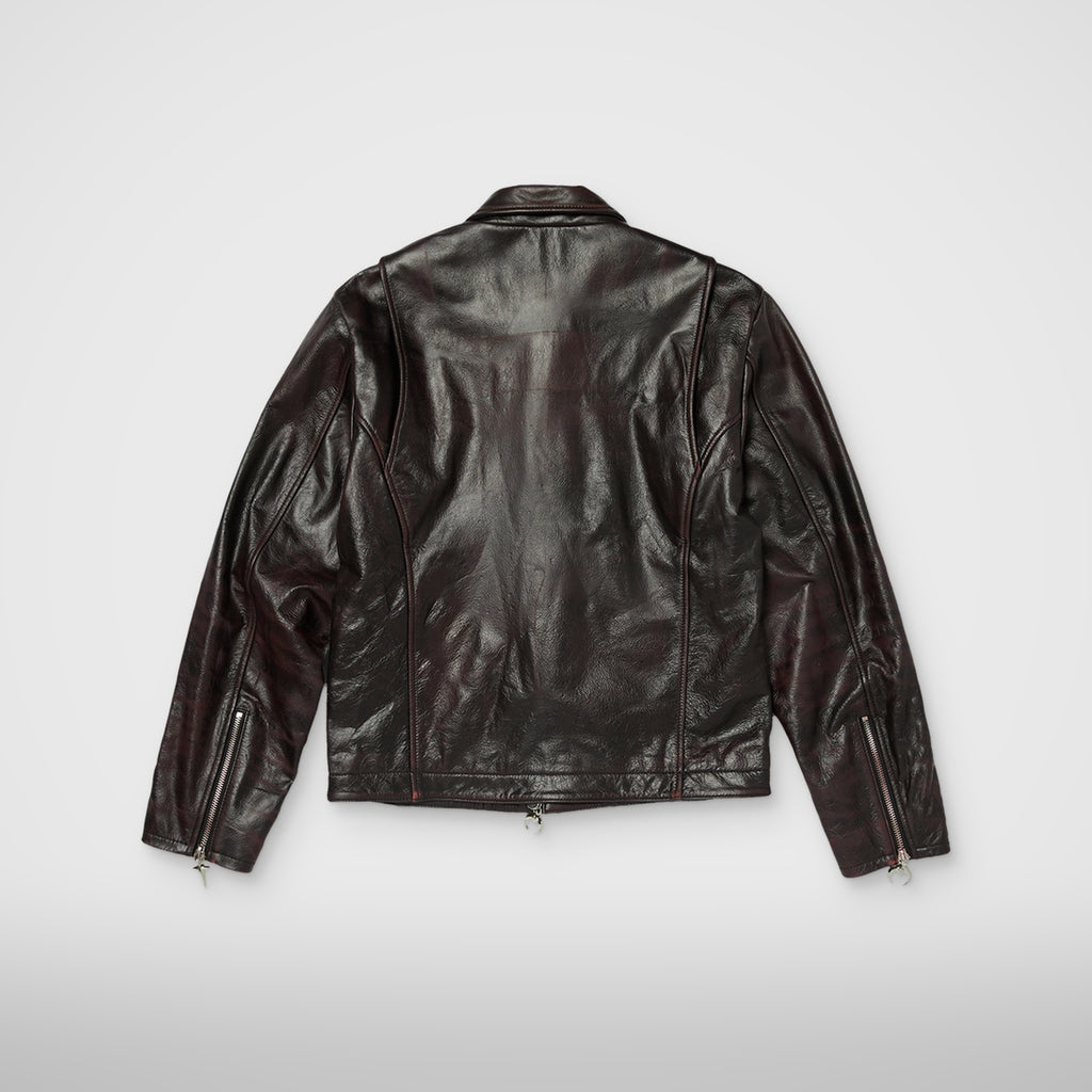Thug Club Red Washed Bio Soldier Leather Jacket in black, view 2 of 2