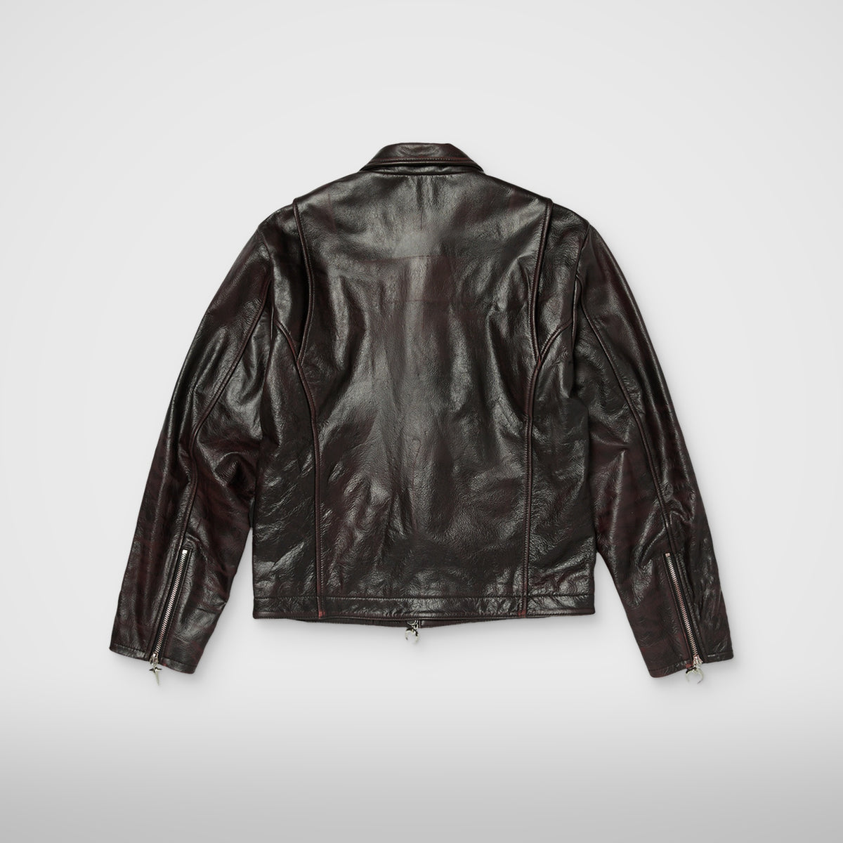 Thug Club Red Washed Bio Soldier Leather Jacket in black, view 2 of 2