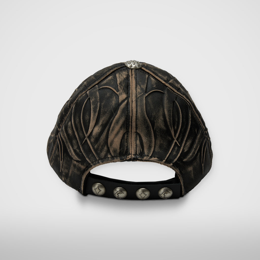 Thug Club TC Leather Chopper Cap in black, back view