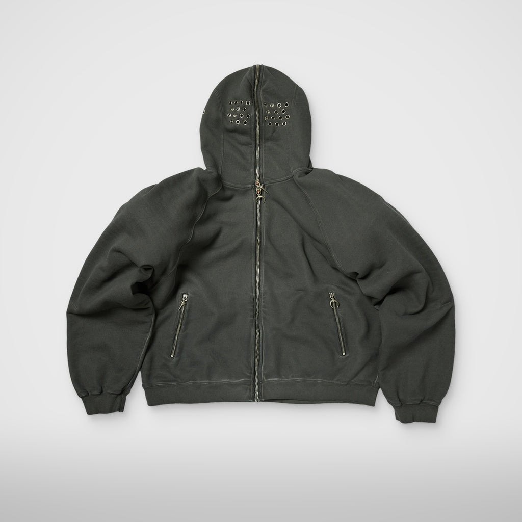 Thug Club Bulk Shoulder Gladiator Zip-Up Hoodie in charcoal
