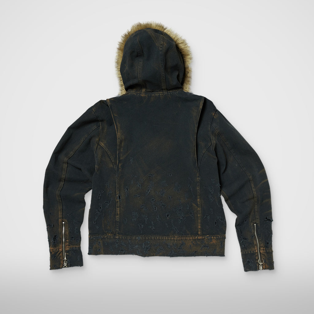 TC TWO TONE WASHED FUR HOODED JACKET