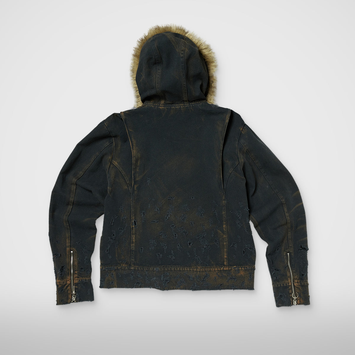 TC TWO TONE WASHED FUR HOODED JACKET