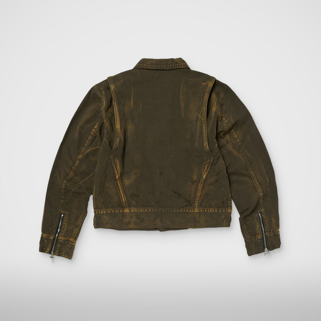 Thug Club TC Two Tone Washed Jacket in olive, back view