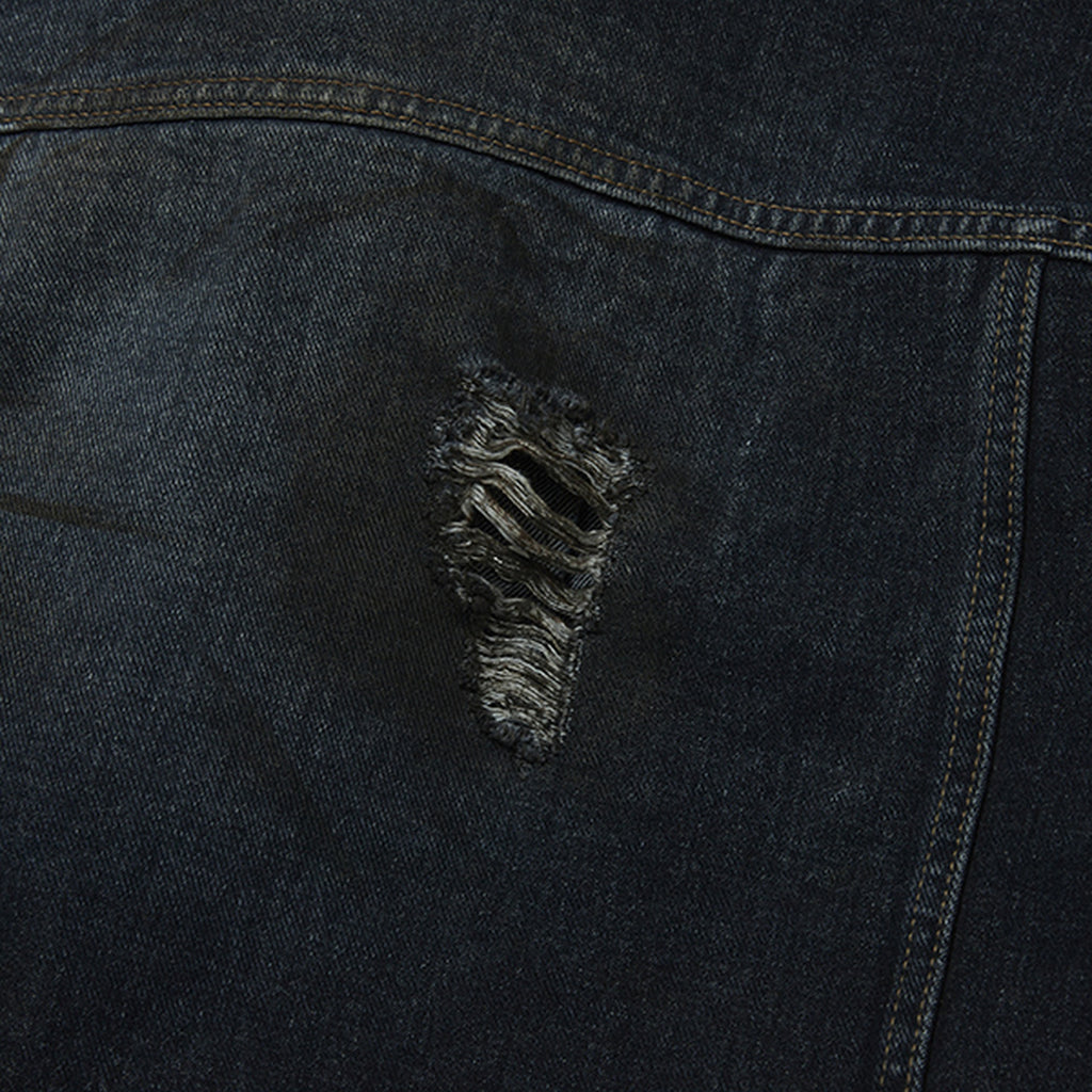 Thug Club Burn Down Denim Jacket in blue, view 8 of 9