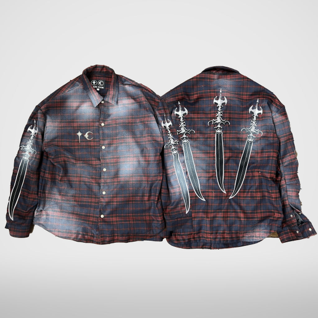 Thug Club Arab Sword Flannel Shirt in red, view 2 of 2