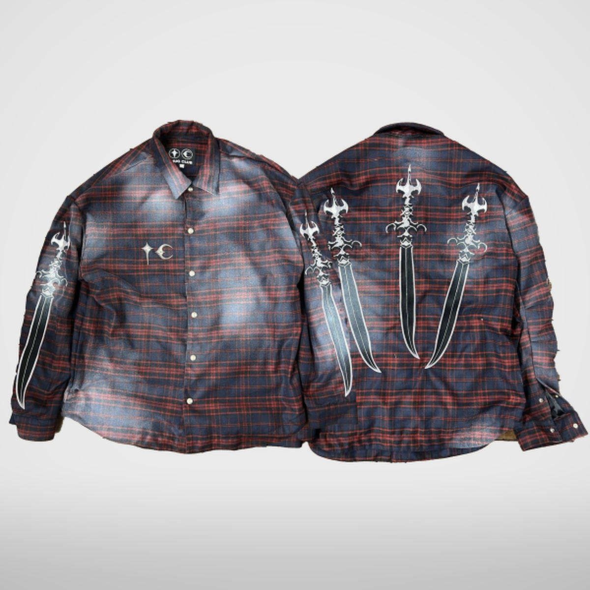 Thug Club Arab Sword Flannel Shirt in red, view 2 of 2