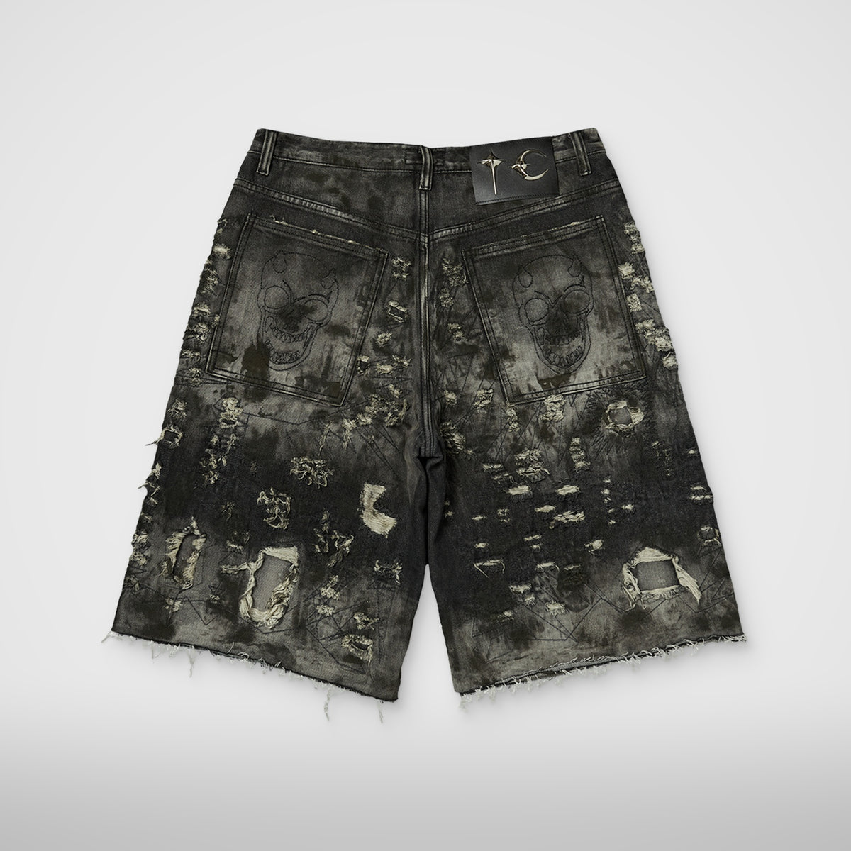 Thug Club Hard Washed Destroyed Denim Shorts in black, view 2 of 2