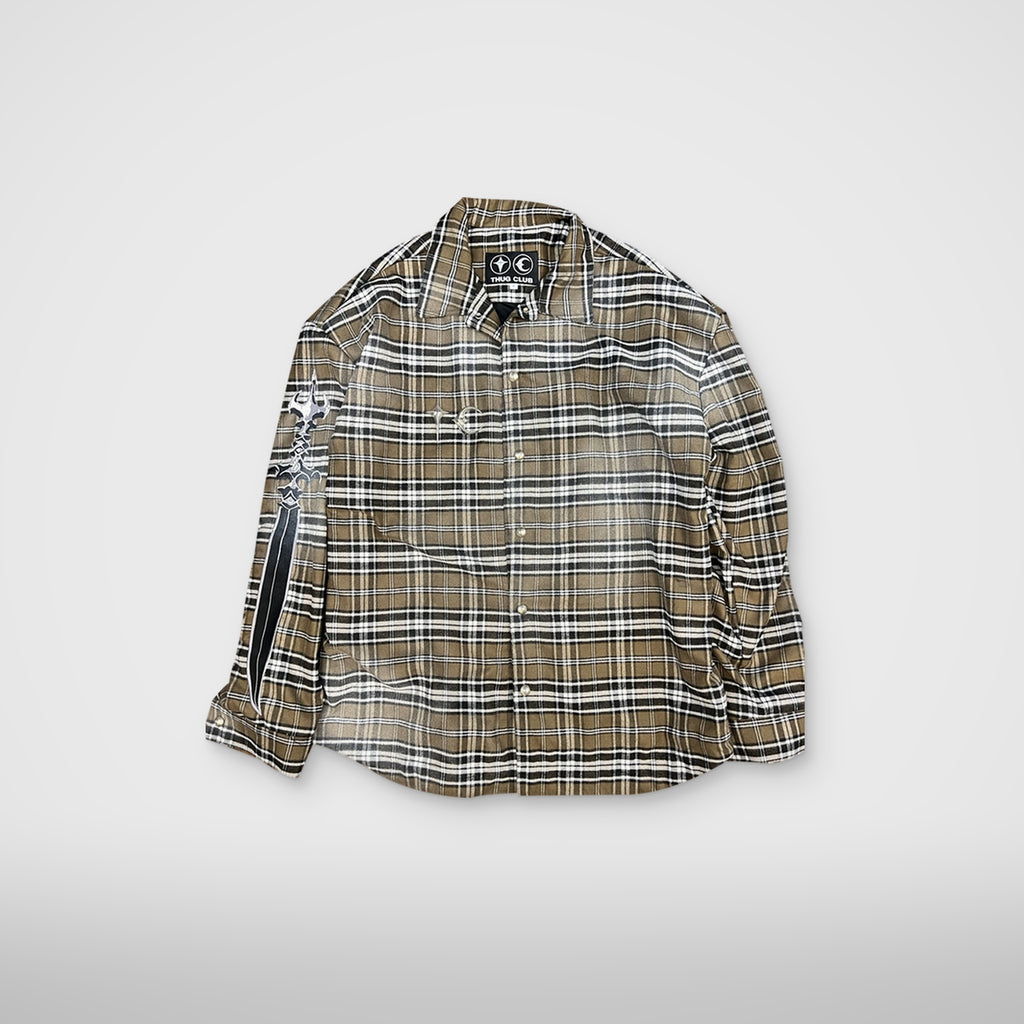 Thug Club Arab Sword Flannel Shirt in brown