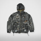 Thug Club Hell Denim Camo Hooded Zip-Up in black