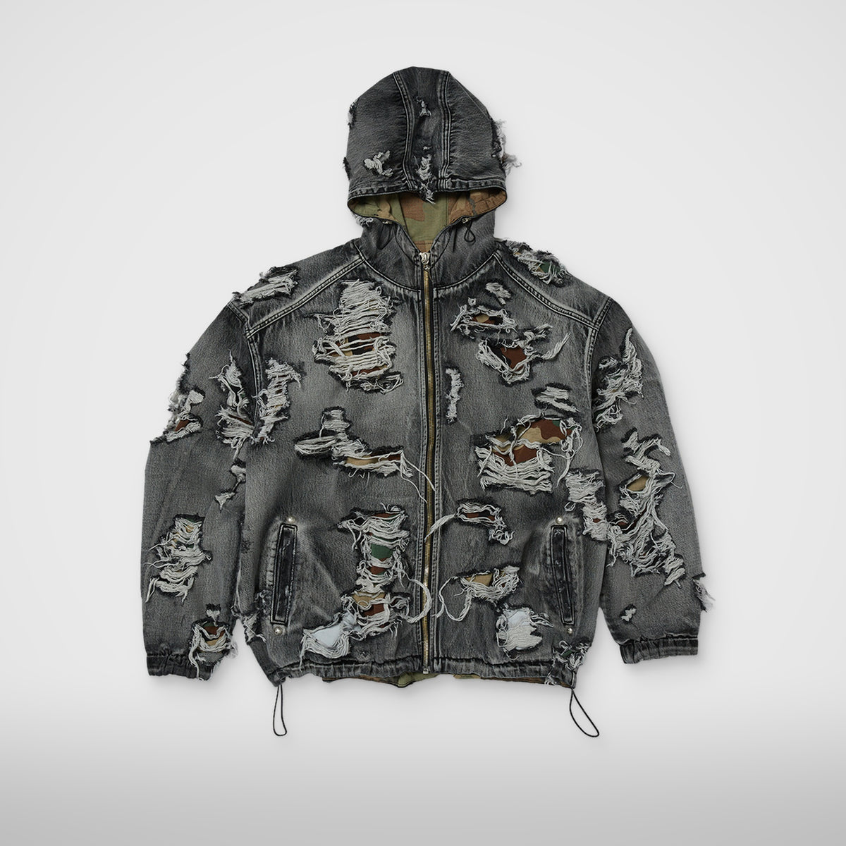 Thug Club Hell Denim Camo Hooded Zip-Up in black