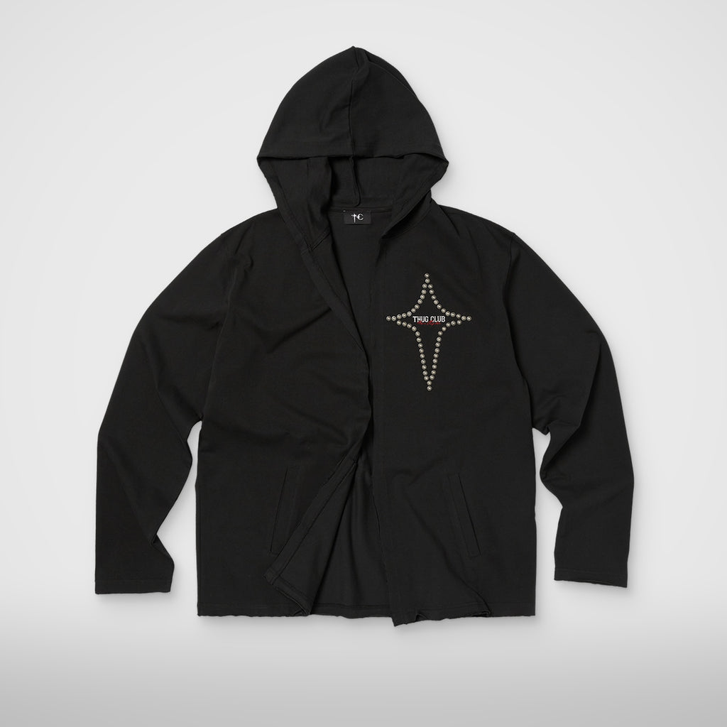 Thug Club T-Studded Cutout Hoodie in black