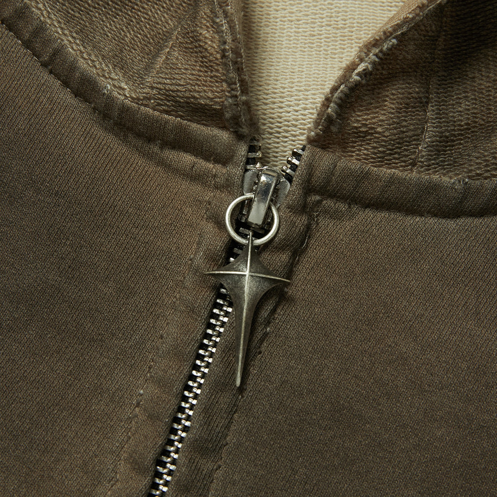 Thug Club Creed Scarf Hooded Zip-Up Hoodie in beige, view 3 of 4