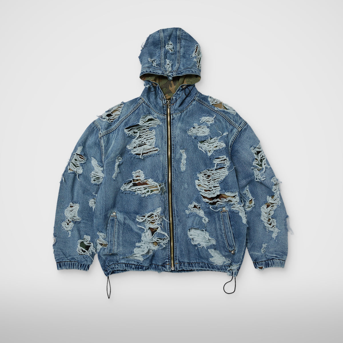 Thug Club Hell Denim Camo Hooded Zip-Up in blue