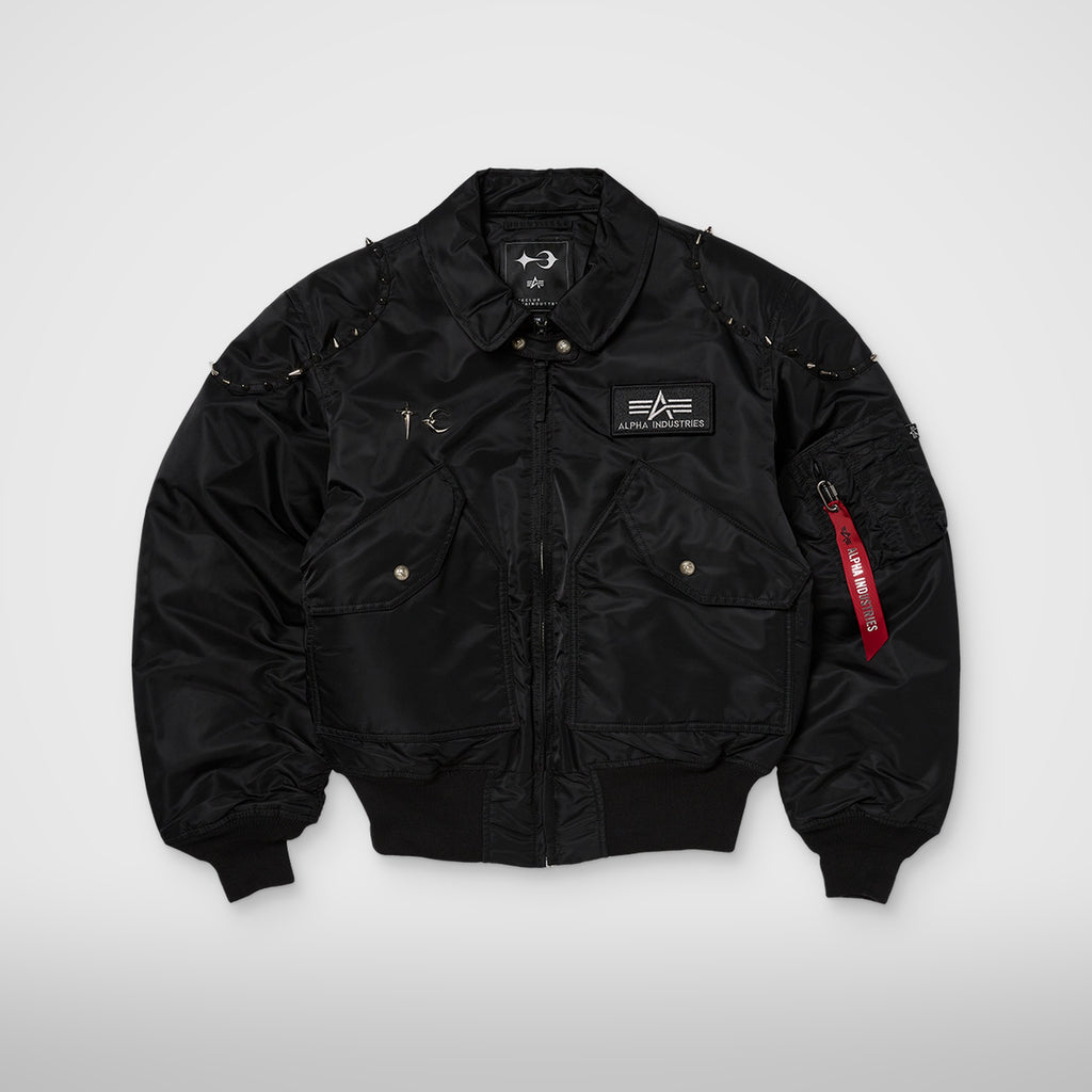 Thug Club X Alpha CWU 45/P Studded Jacket in black, front view