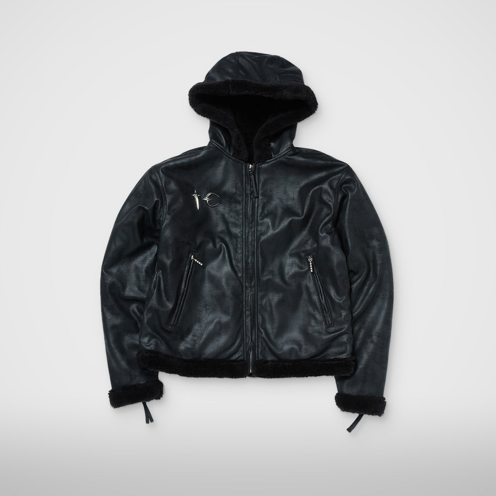 Thug Club TC Reversible Shearling Jacket in black, front view