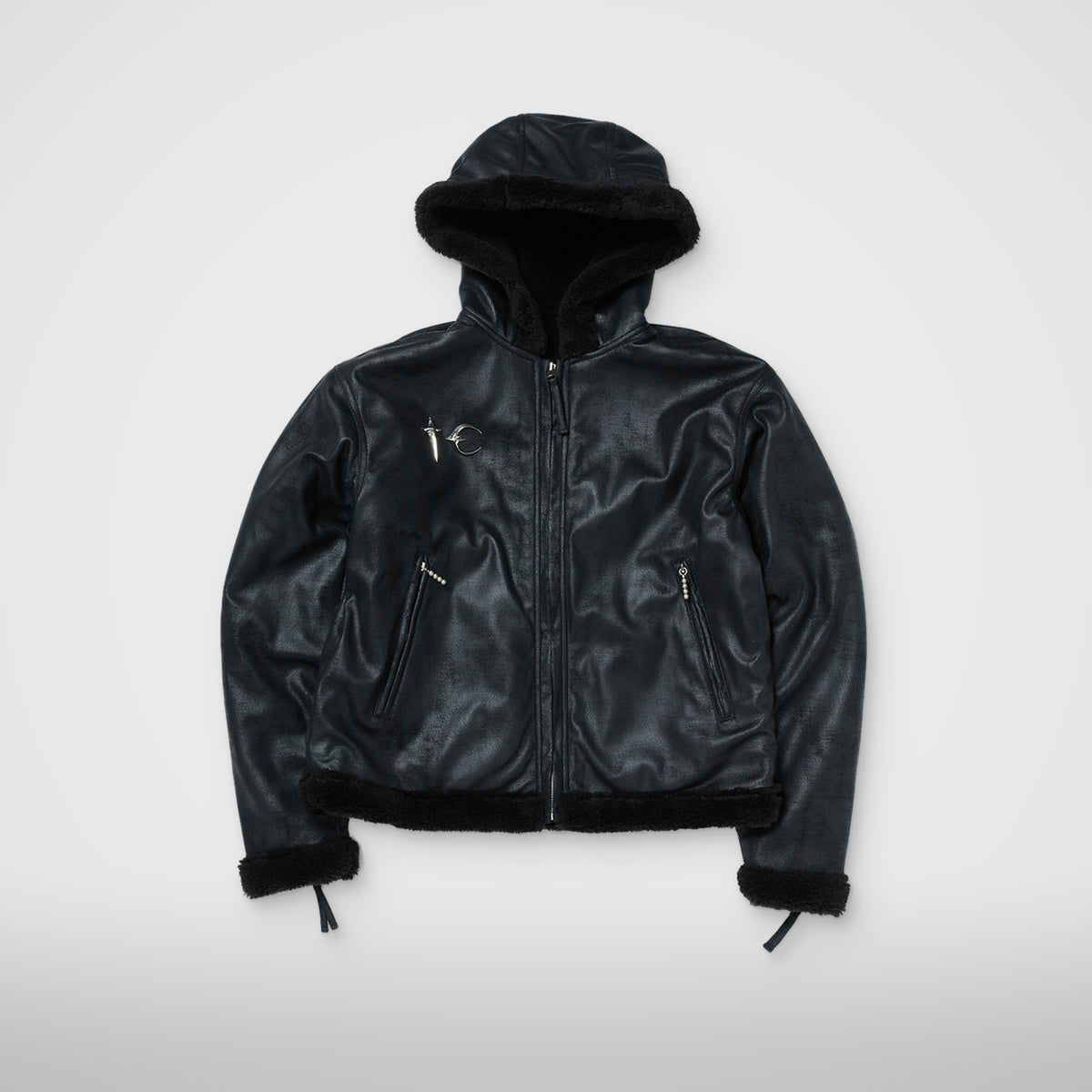 Thug Club TC Reversible Shearling Jacket in black, front view